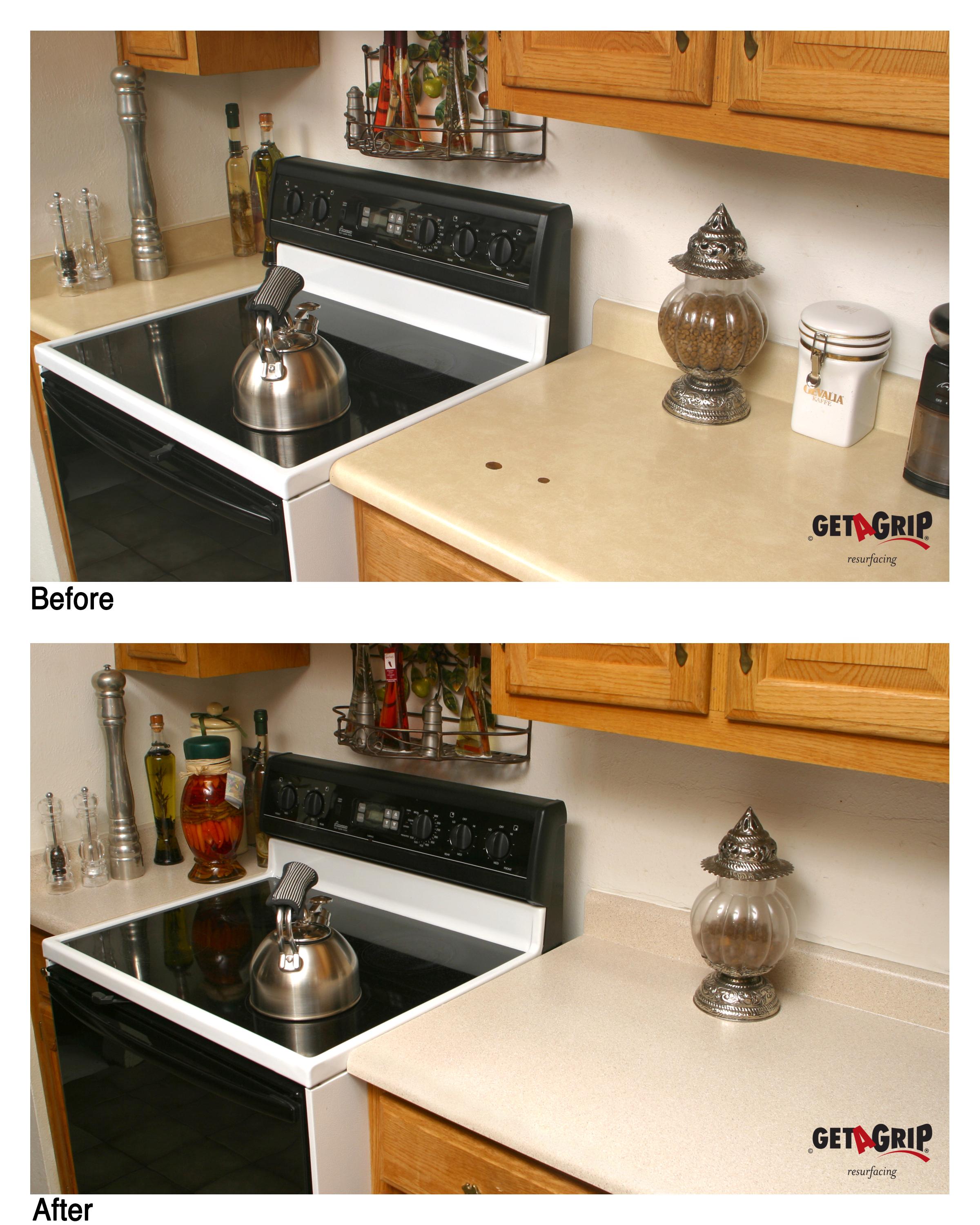 Kitchen Countertop Repair Before & After - Burn Damage to Stone Finish