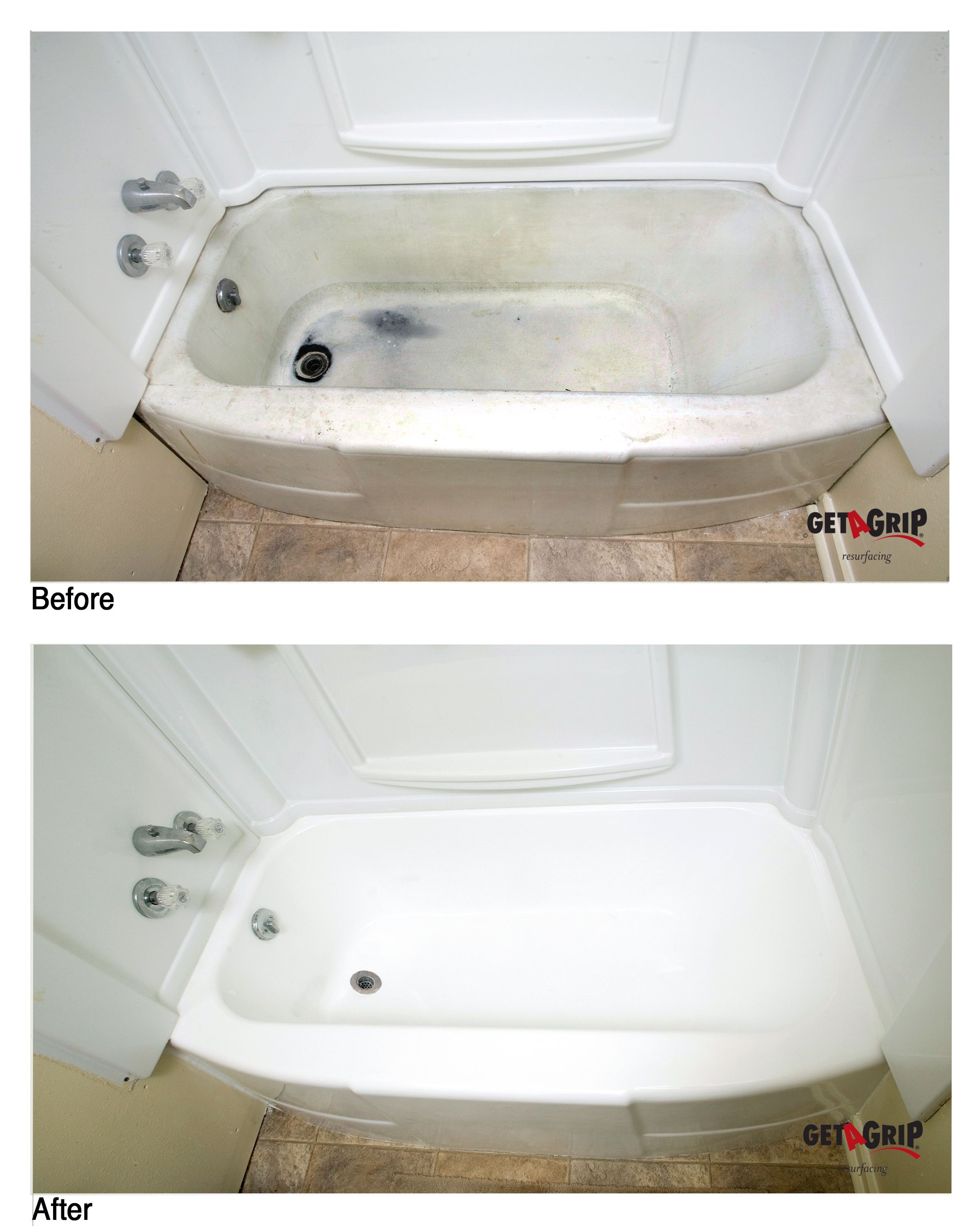 Tub & Surround Refinishing Before & After - Heavy Stains to Bright White