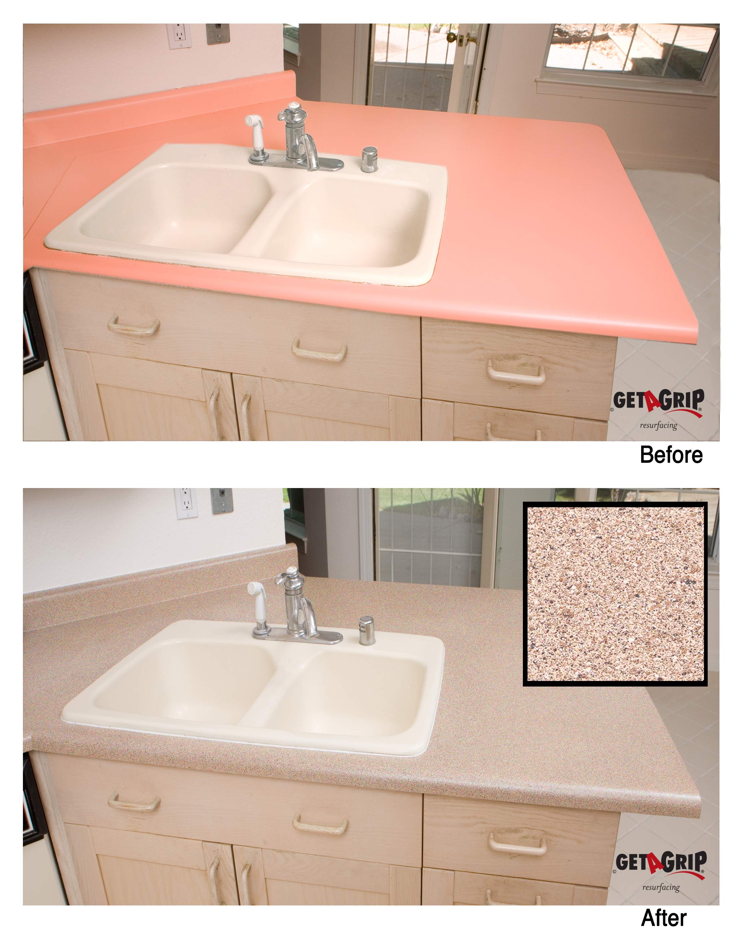 Kitchen Countertop Resurfacing Before & After - Pink to Stone