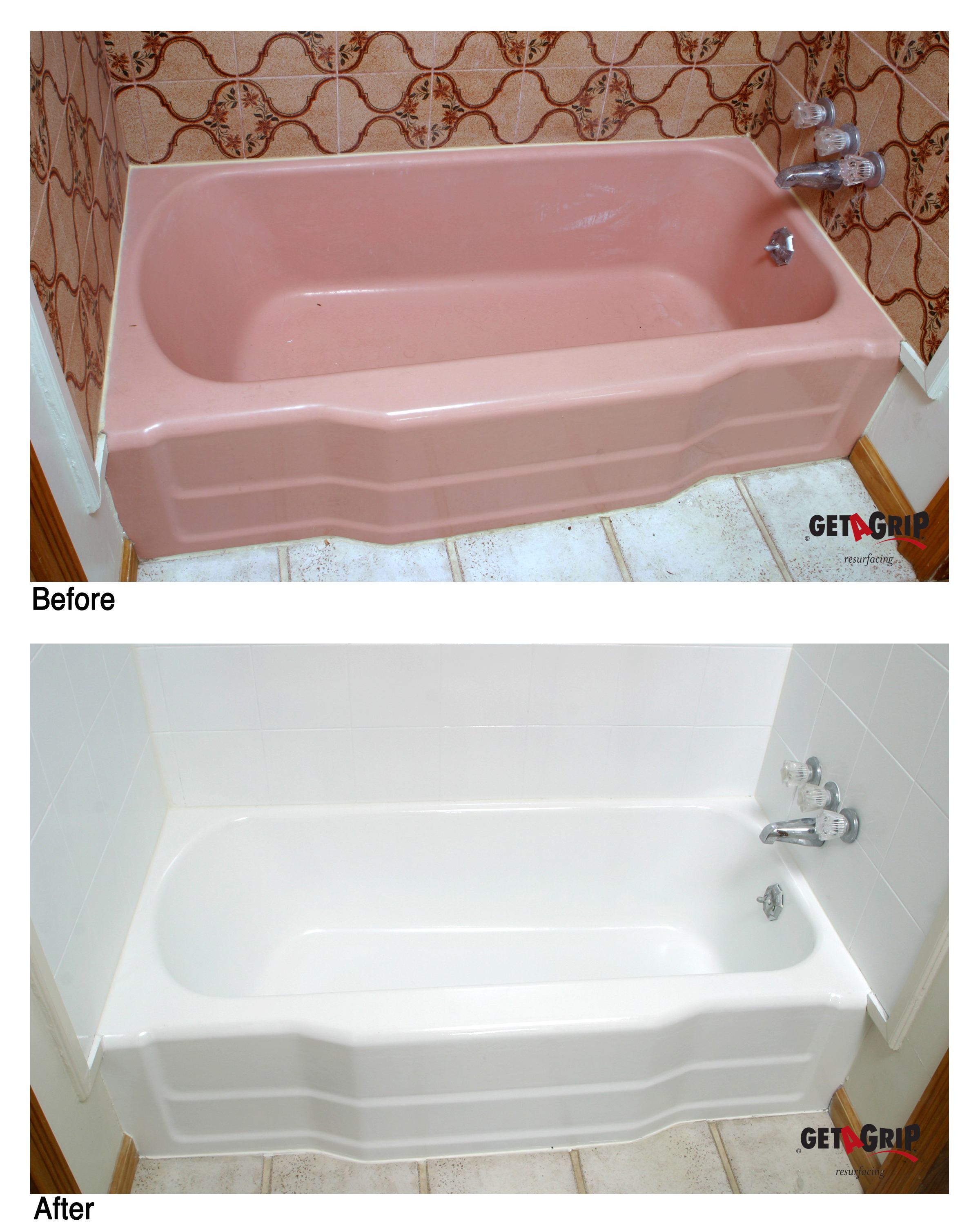 Bathtub & Tile Refinishing Before & After - Pink to White