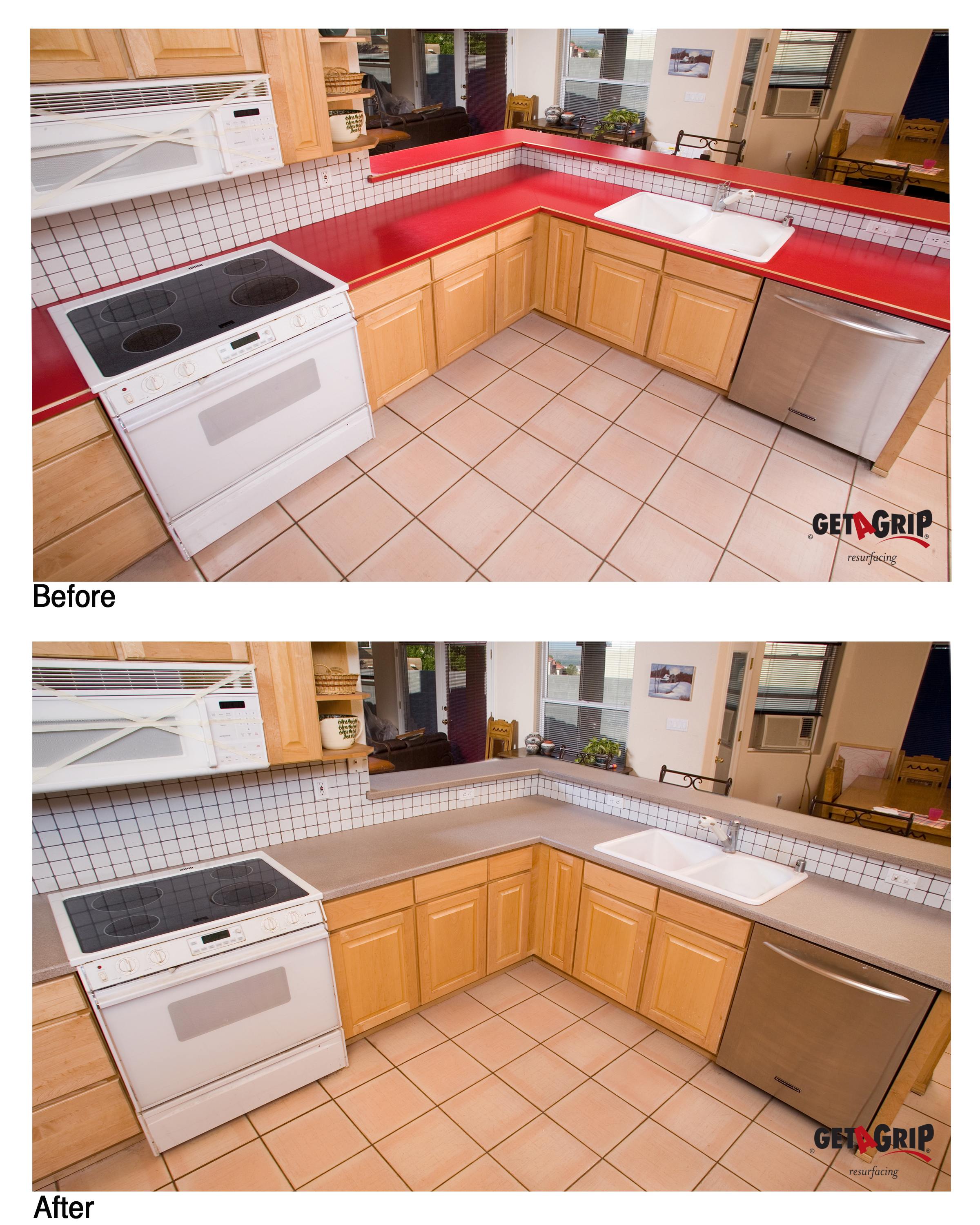 Kitchen Countertop Resurfacing Before & After - Red to Gray