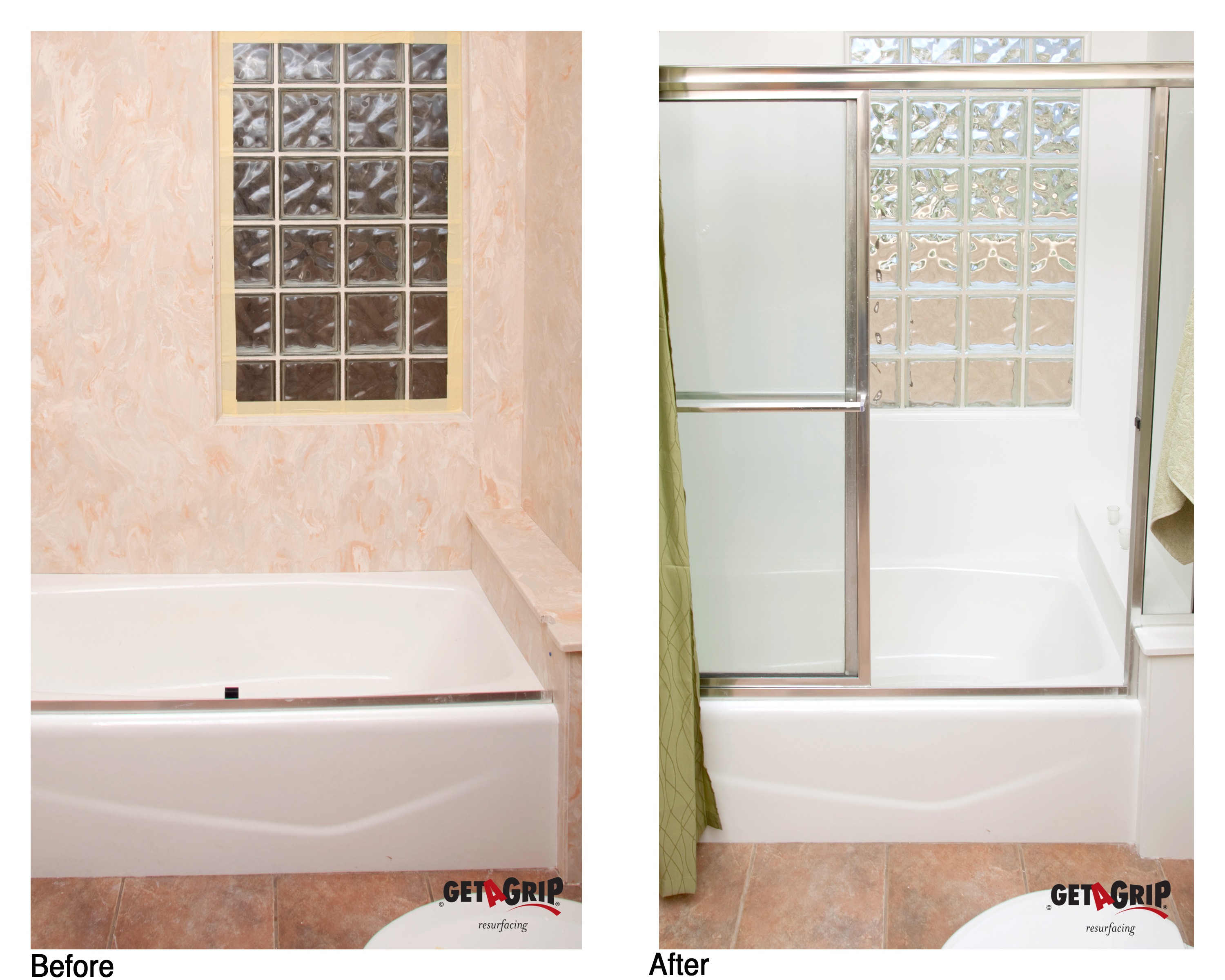 Tub Surround Refinishing Before & After - Peach to White