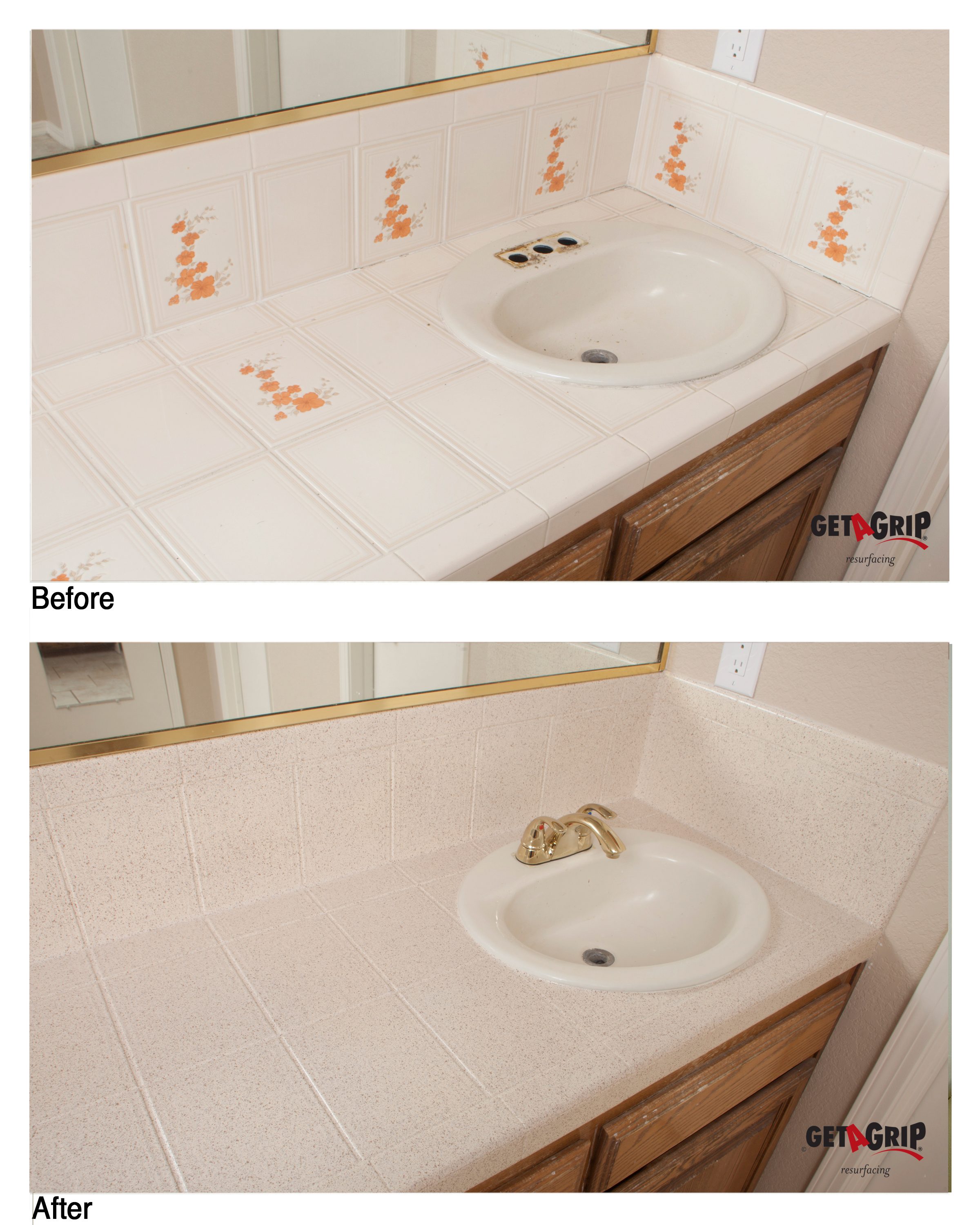 Bathroom Tile Counter Resurfacing Before & After