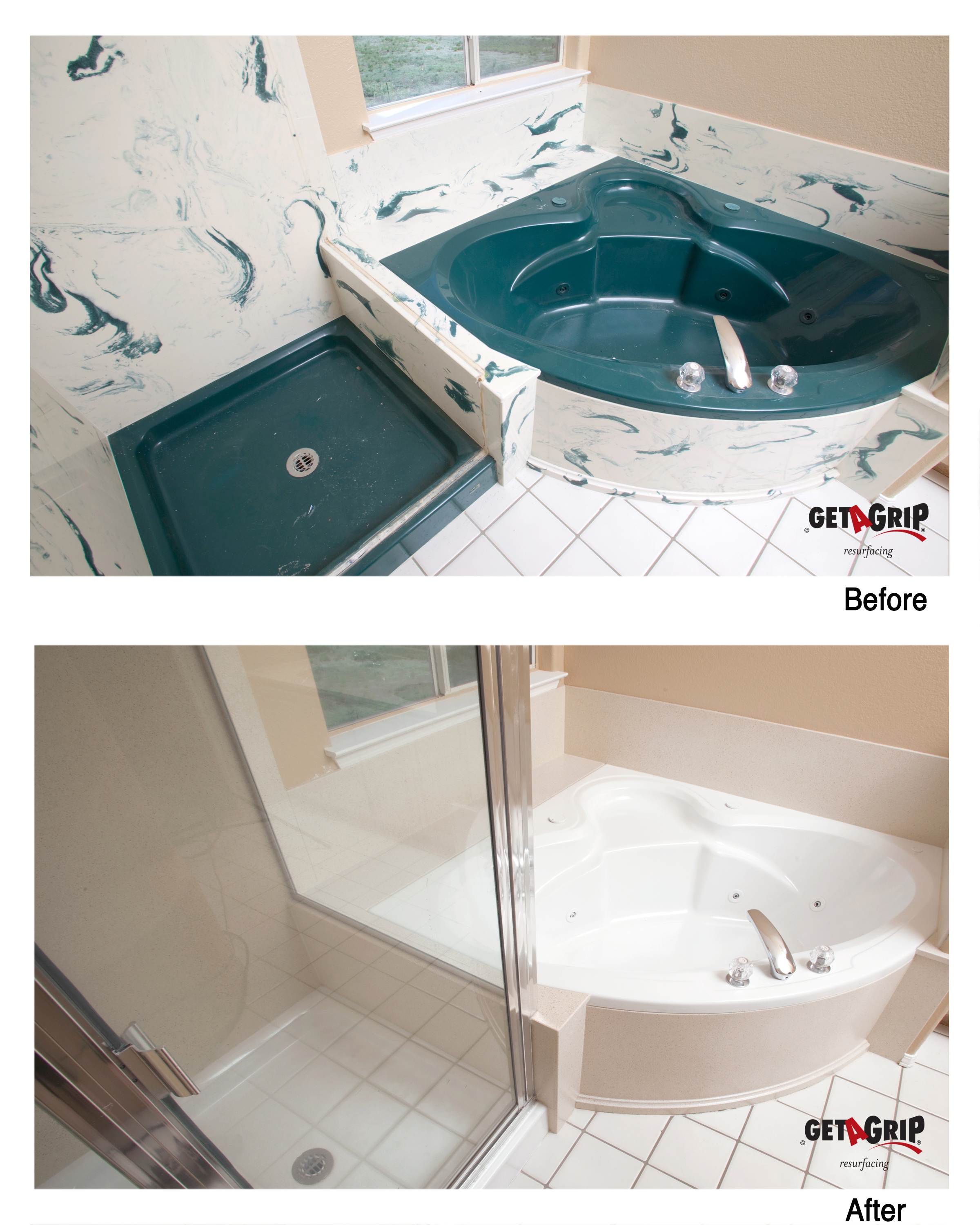 Tub & Shower Refinishing Before & After - Turquoise to White