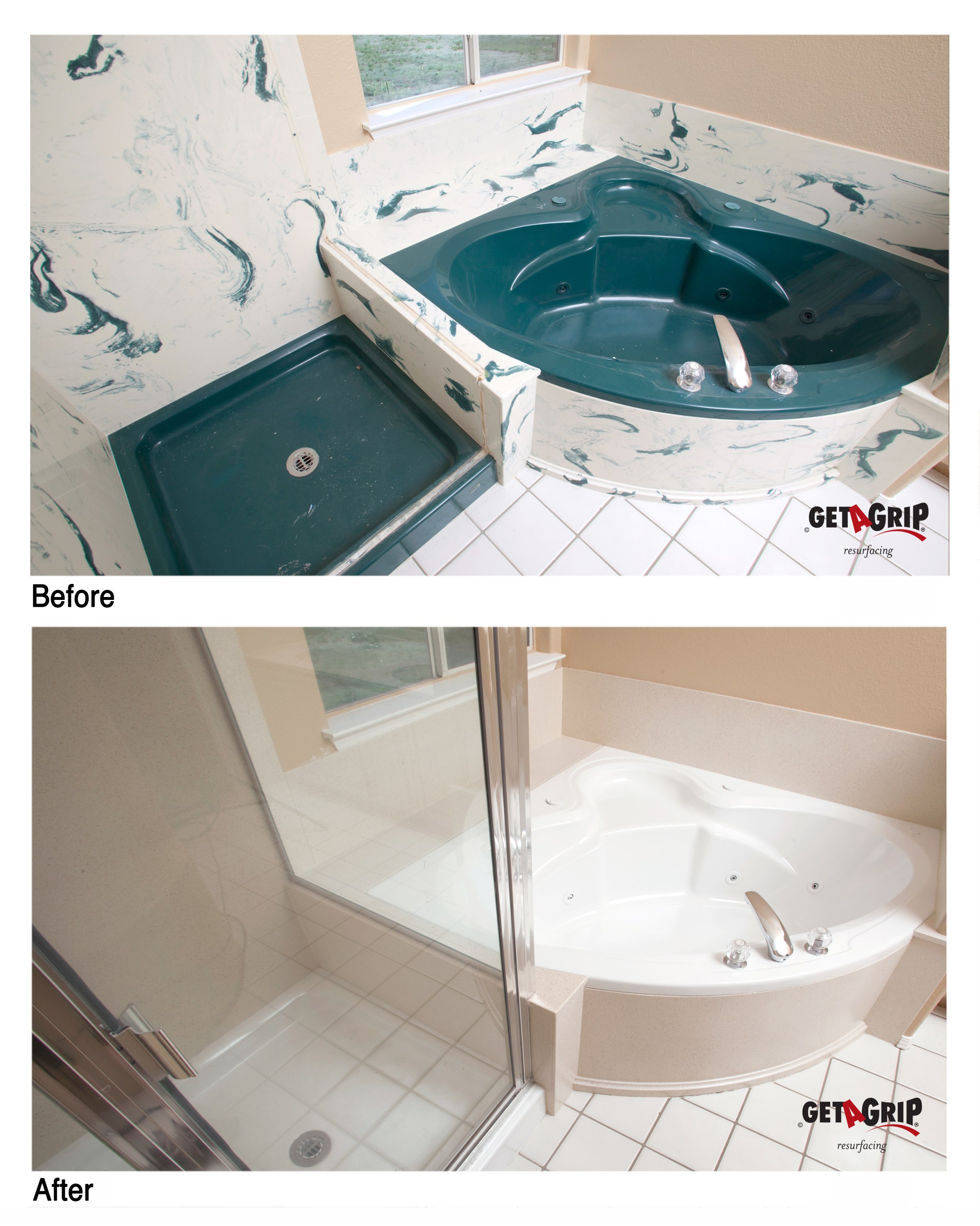 Tub & Shower Complete Transformation - Turquoise to White