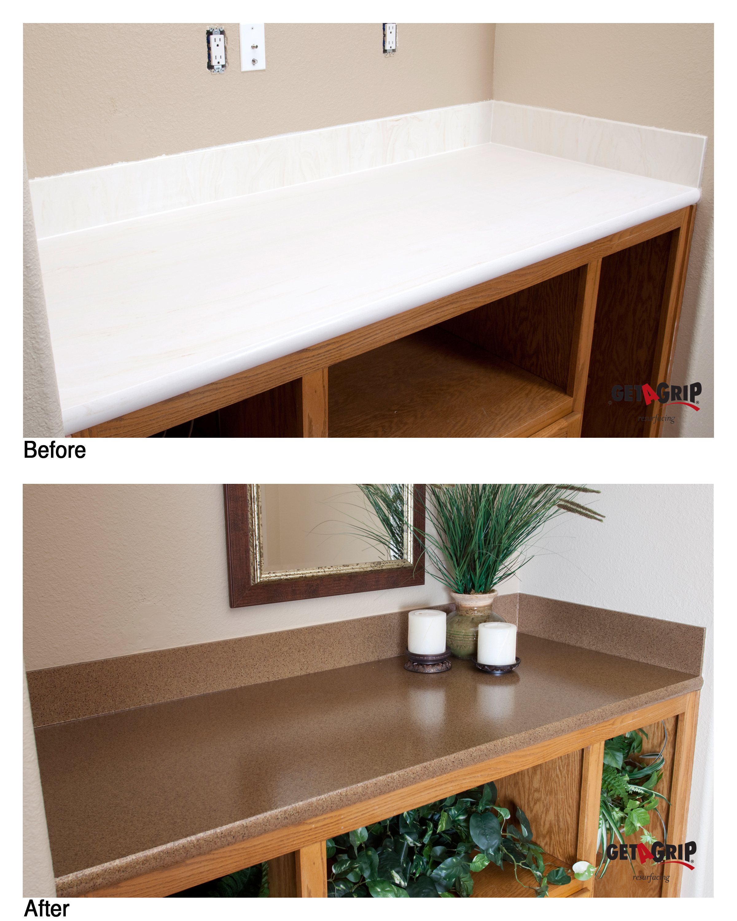 Countertop Resurfacing Before & After - White to Brown