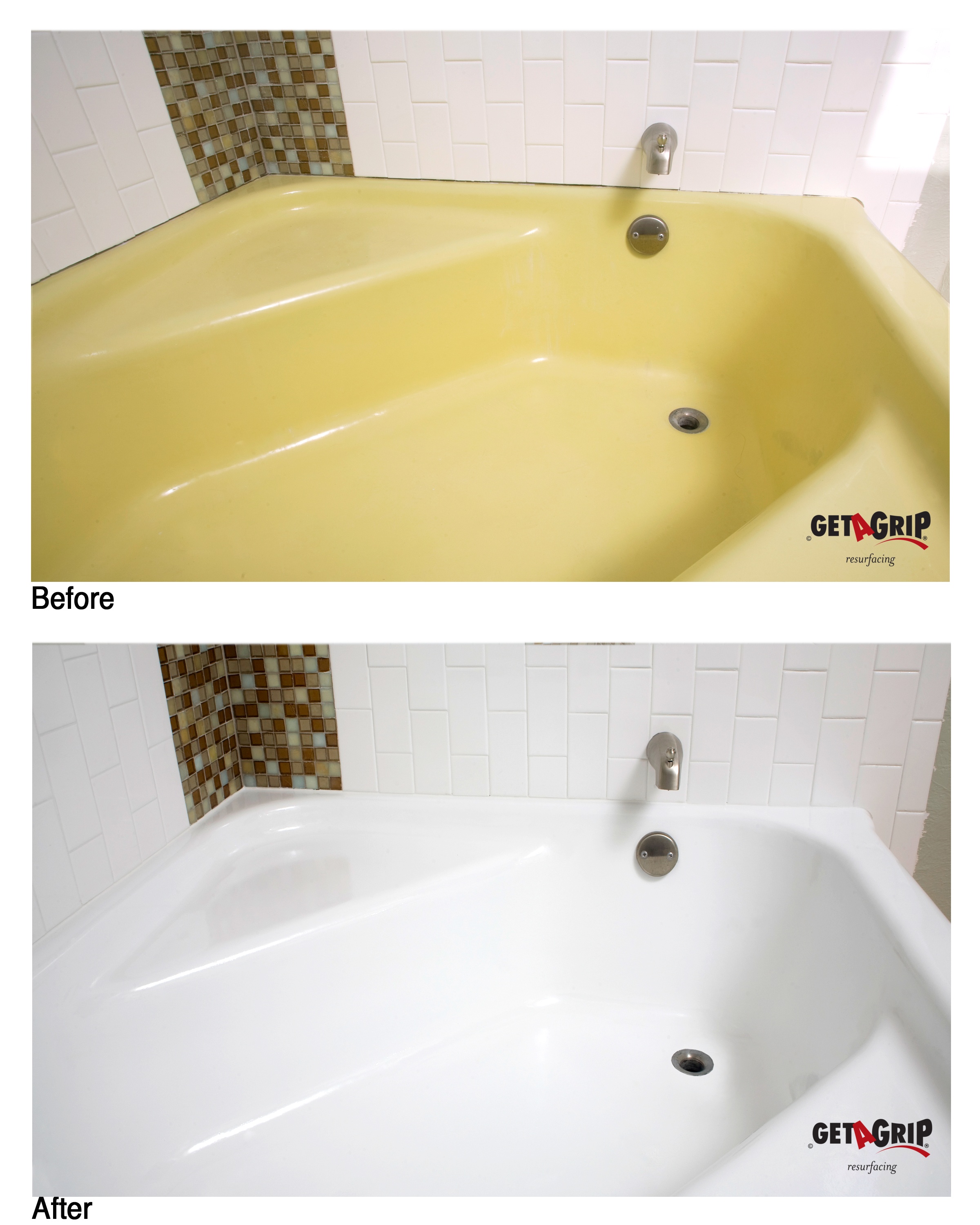 Garden Tub Refinishing Before & After - Yellow to White